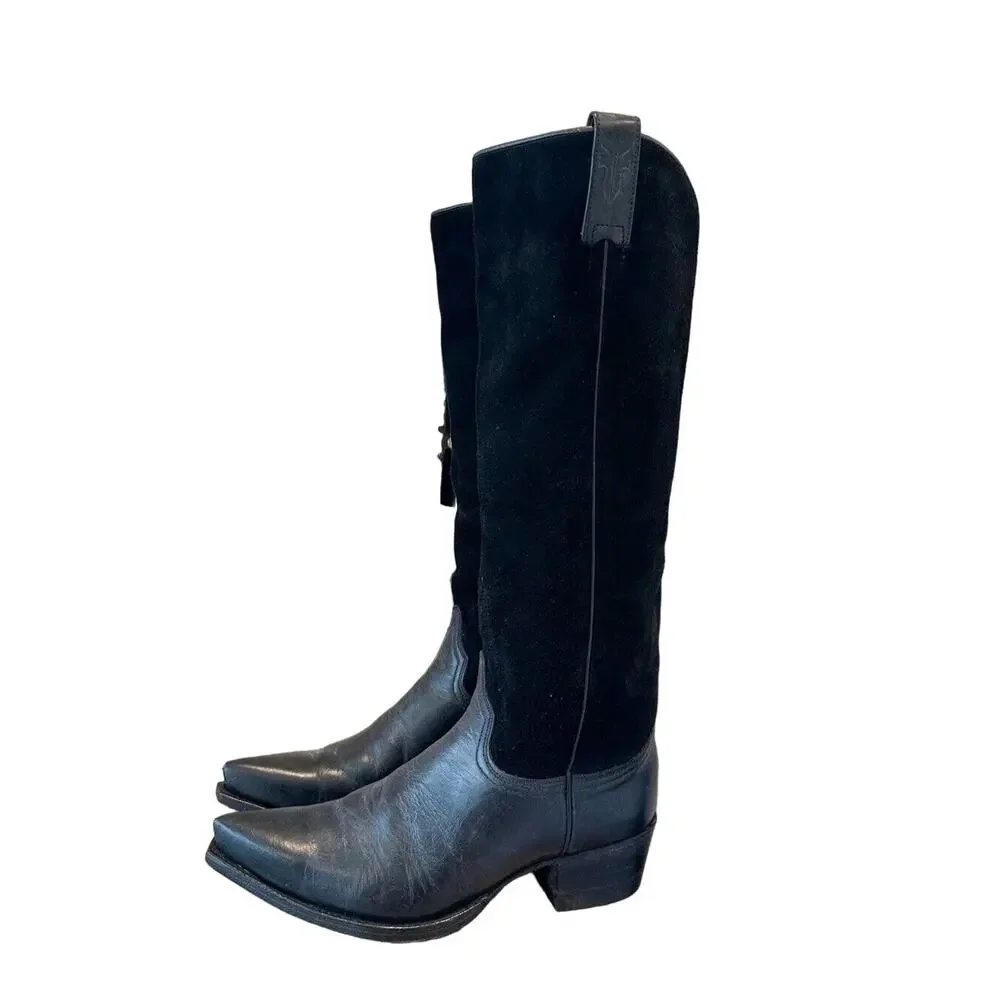 Frye Vintage Black Leather Knee High Pointed Toe Boots 7.5 FIT 7.5/8 - Picture 3 of 11